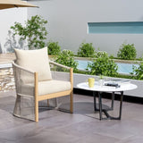 Modern Beige Curved Aluminum Lounge Chair with Stylish Rope-Weave Design and Cushioned Comfort, 85644037