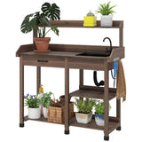 Brown Potting Bench Table, Outdoor Garden Table with Removable Sink and Faucet 41470248