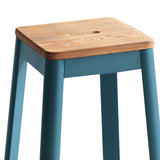 Natural and Teal Armless Bar Stool with Crossbar Support B062P186544
