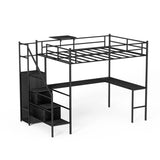 Full Metal Loft Bed with L-shaped Desk, LED Lights, Charging Cradle, LED Loft Bed Frame, Full 88987362