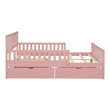 Full Size Wood Platform Bed with Guardrails on Both Sides and Two Storage Drawers ,Pink N733P172700H