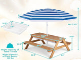3-in-1 Kids Picnic Table with Adjustable Umbrella, Fir Wood Outdoor Activity Table Set with 27708092