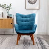 ZNTS Leiria Contemporary Silky Velvet Tufted Accent Chair with Ottoman, Blue T2574P164272