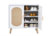 2-door vertical shoe cabinet particle board plastic rattan white frame original wood rattan 97933148