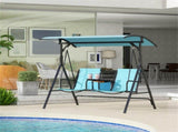 Blue 2-Seat Outdoor Porch Swing for Poolside Lounging, with Canopy, Storage Table & Cup Holders 20239315