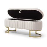 ZNTS Storage Bench Bedroom Bench, Velvet Oval Upholstered End of Bed Bench with Golden Metal W1117P176445