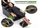 Large Shampoo Bowl & Chair Set with Footstool Black & Gold Barber Backwash Chair, Heavy Duty W1422P453659