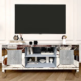 60" Mirrored TV Stand with Crushed Diamond Glass Doors - Modern Media Entertainment Center for W1445P301422