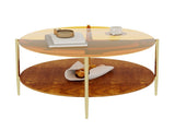 Luxurious Round Coffee Table with-Tinted Tempered Glass Top Walnut Wood Storage Shelf, Sturdy W1935P457159
