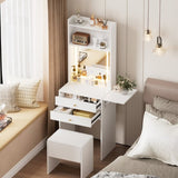 Small Space Vanity Table Set with 3 Adjustable Lighted Mirror and Storage Chair, Makeup Vanity Table W509P238990