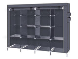 67" Clothes Closet Portable Wardrobe Clothes Storage Rack 12 Shelves 4 Side Pockets Gray 63742682