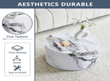 Simple White MarbleTexture Round MDF Coffee Table 23.6" Diameter 11.8" Height, Modern Minimalist W1151P385650