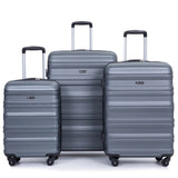 Expandable 3 Piece Luggage Sets PC Lightweight & Durable Suitcase with Two Hooks, Spinner Wheels, W284104374