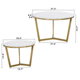 Modern Round Nesting Coffee Table Set 2-Piece White & Marbling Top Gold Base WF320651AAK