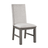 Dining Chairs 2pc Set Beige Fabric Upholstered Seat and Back Nailhead Trim Gray Finish Wood Frame B011113078