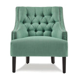 Modern Traditional Accent Chair Button Tufted Teal Textured Fabric Upholstery Solid Wood 1pc Living B011P182655