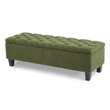 Ottoman Bench with Storage, Green Boucle Surface, Rubber Wood Legs, 300 lbs Capacity N779P294331G