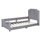 Twin Size Upholstered Daybed with Classic Stripe Shaped Headboard, Gray WF308905AAE