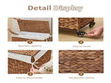 160L 3-Section Laundry with Lid and Wheels, Woven Natural Water Hyacinth Rolling Laundry 22369298