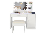 Large Vanity Set with 10 LED Bulbs, Makeup Table with Cushioned Stool, 3 Storage Shelves 1 Drawer 1 73717191