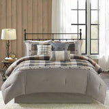 7 Piece Herringbone Comforter Set Neutral Queen B03597190