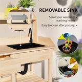 Natural Wood Potting Bench Table, Outdoor Garden Table with Removable Sink and Faucet 51205211
