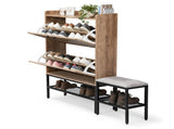 Barn door style shoe cabinet with 2 flip-down compartments, baffle, wire mesh, metal legs with soft 16242153