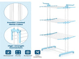 Blue 4-Tier Foldable Clothes Drying Rack with Wheels, Heavy Duty Metal Laundry Hanger Stand for 04800812