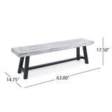 ZNTS Light Grey Sandblast Finish Acacia Wood Dining Bench with Black Rustic Metal Finish Frame 54562.00MP1SGRY