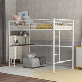 Twin Metal Loft Bed with Desk, Ladder and Guardrails, Loft Bed for Bedroom, White MF286452AAK