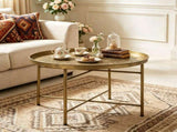24 Inch Round Coffee Table for Living Room, Hammered Tray Top Center Table with Metal Frame for 32765885