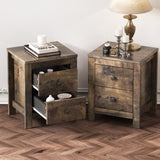 Farmhouse Wooden Nightstand Set of 2 with Retro Design, Wood Side Table with Storage Cabinet for N733P180456D