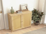 Mid-Century Modern Storage Cabinet with Woven Rattan Doors & Adjustable Shelves - Perfect for Living W3151P288911