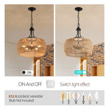 Boho Hemp Rope Pendant Light, Hand-Woven Jute Hanging Lamp with Adjustable Chain, Natural Rope Shade W1340P241300