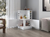 White Corner Bar Cabinet with Bottle Rack and Open Shelf B062P290255