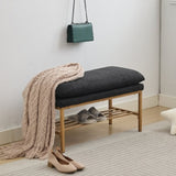 End of Bed Bench with Shelf, Linen Upholstered Storage Shoe Bench, Modern Bedroom Bench with Metal W2725P207319