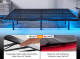 Black Queen Size Floating Platform Metal Bed Frame - 14 Inch Height, Built-in LED Strip Light & 74755139