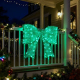 Pre-lit Outdoor Giant Bowknot Christmas Decoration, Lighted Metal Frame with 124 Green LED Lights, 98114794