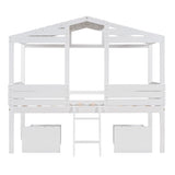 ZNTS Twin Size Low Loft Wood House Bed with Two Drawers, White WF296664AAK