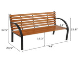 48" Hardwood Slotted Steel Cast Iron Frame Outdoor Patio Garden Bench Park Seat 76069296