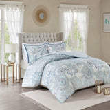 Full/Queen 3 Piece Cotton Floral Printed Reversible Duvet Cover Set B035129161