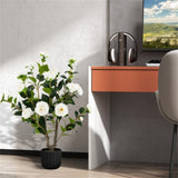 2 PCS 38 Inch Artificial Camellia Tree Faux Flower Plant in Cement White 79691312
