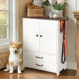 Dog feeding station, double door locker with 2 adjustable dog bowls, 3 hooks on right side, white W1687P270768