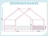 Pink Flat Bed House Shape with Side Guardrails Twin Children's Iron Bed 57389908