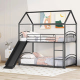 Twin Over Twin Metal Bunk Bed With Slide,Kids House Bed Black MF313919AAB