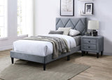 ZNTS Twin Size Bed w Adjustable Headboard 1pc Bedframe, Grey Velvet Upholstered Youth Bedroom Furniture B011P190162