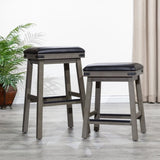 24" Counter Stool, Antique White Finish, Black Leather Seat B04660622