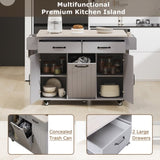 K&K Kitchen Island with Trash Can Storage Cabinet, Kitchen Cart with Drop Leaf, Spice, Towel WF326381AAG