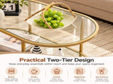 2-Tier Oval Coffee Table, 37.8" x 19.7" x 18.1", Tempered Glass Tabletop & 13436902