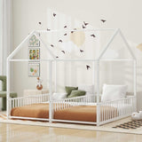 Metal Twin Size House Platform Beds, Two Shared Beds, White MF307505AAK